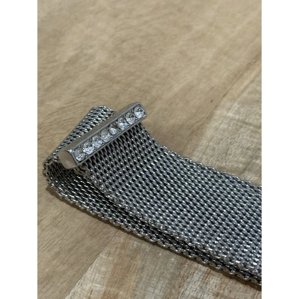 Vintage Mesh Belt Silver Tone Rhinestone Buckle Size Small- Medium Belt
